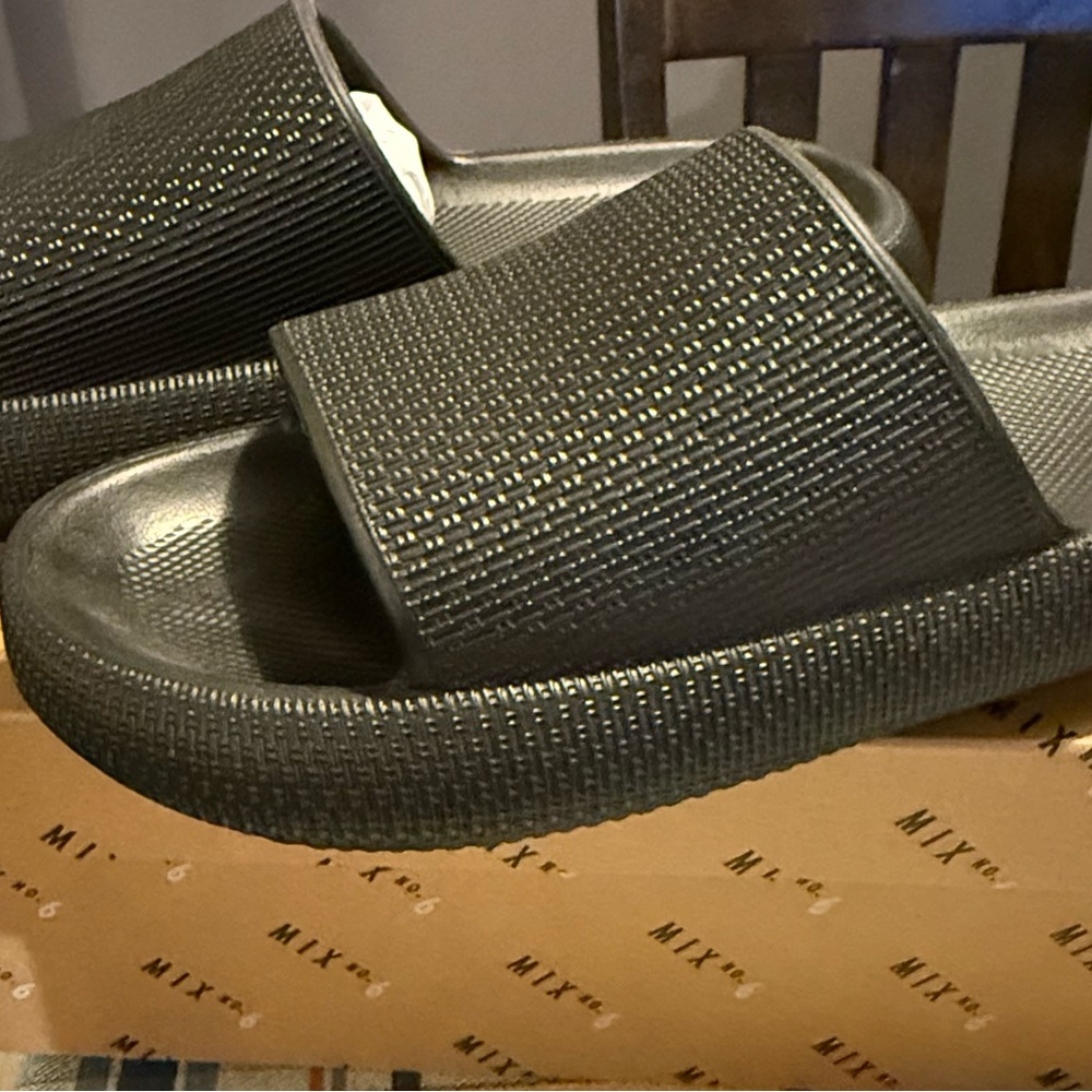 Mix No. 6 Black Textured Slide Sandals for Men